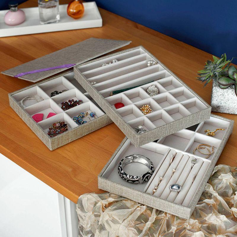 Household Essentials Stackable Jewelry Trays 3 Latte: Beige Polyester Drawer Organizer & Storage Trays, 8"x12"