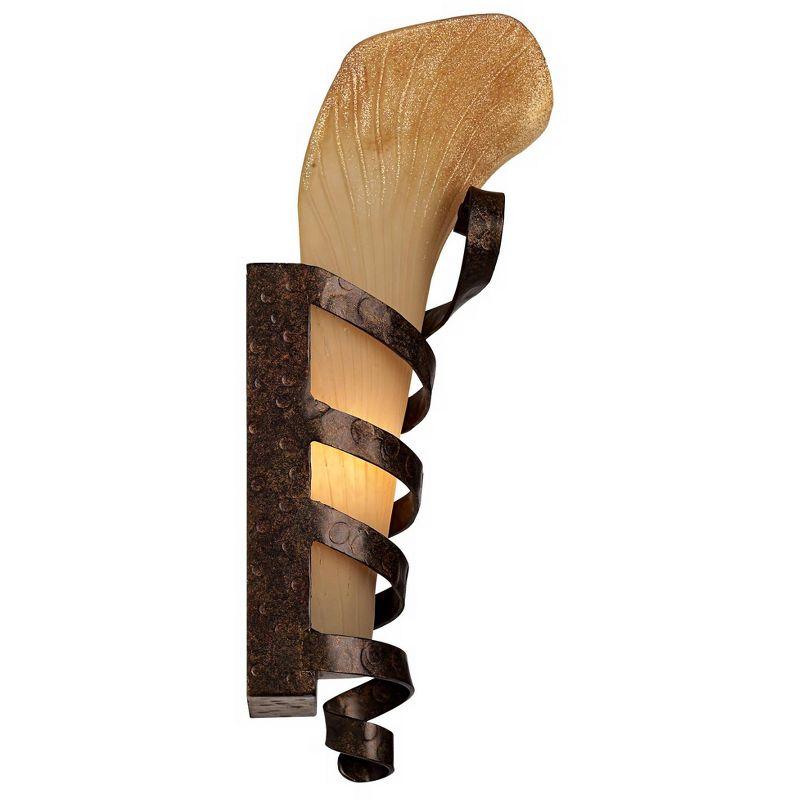 Franklin Iron Works Solara Rustic Wall Light Sconce Rust Iron Scroll Hardwire 10" Fixture Scavo Glass for Bedroom Bathroom Vanity Reading Living Room