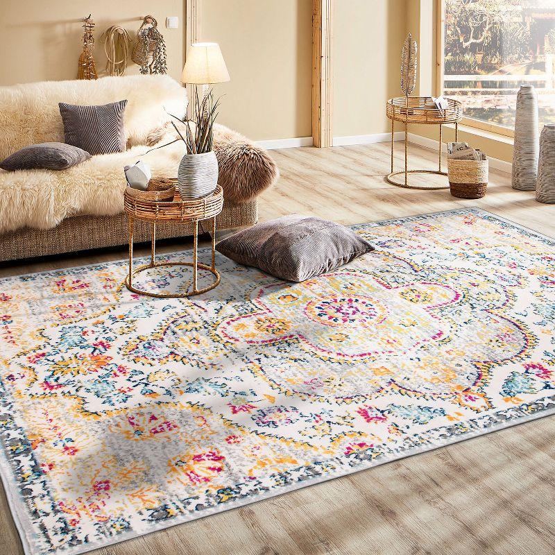 World Rug Gallery Distressed Vintage Bohemian Gray 7'10" x 10' Area Rug:  Medallion Pattern,  Pet Friendly,  Low Cut Pile
