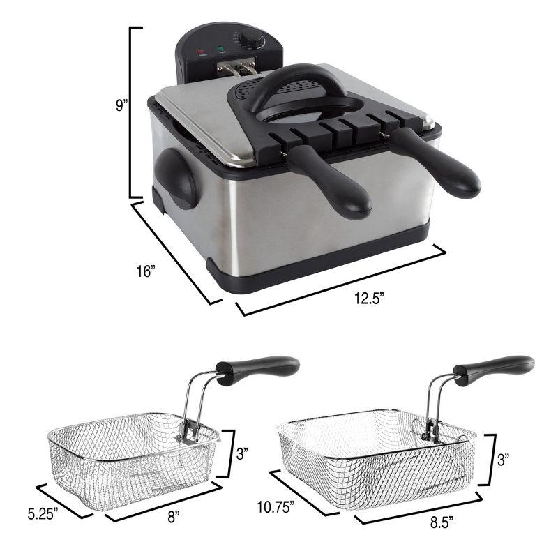Deep Fryer - 4-Liter Electric Oil Fryer - 1 Large Basket and 2 Small for Dual Use - Stainless-Steel Cooker with Cool Touch Features by Classic Cuisine