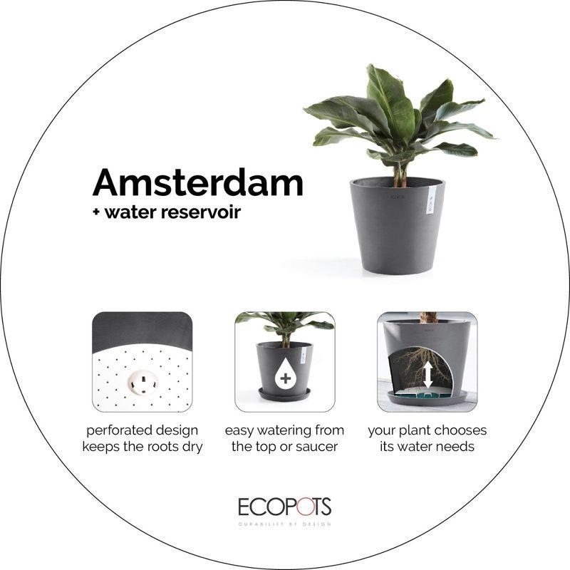 Ecopots Amsterdam Modern Round Recycled Plastic Planter Flower Pot with Water Reservoir