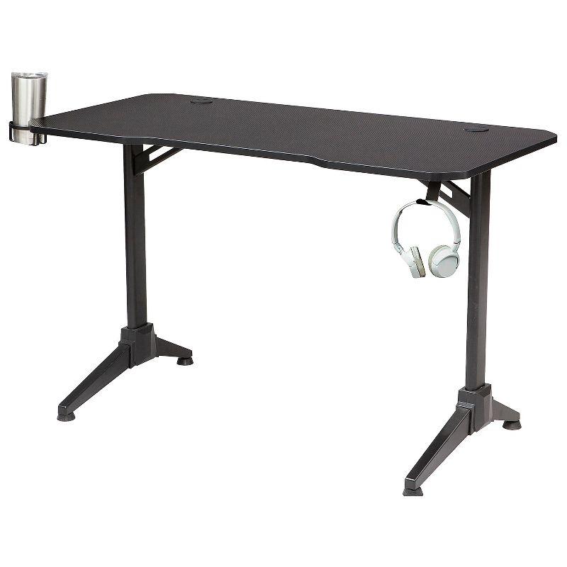 47.2" T-shaped Black Metal Gaming Desk with Cup Holder & Headphone Hook