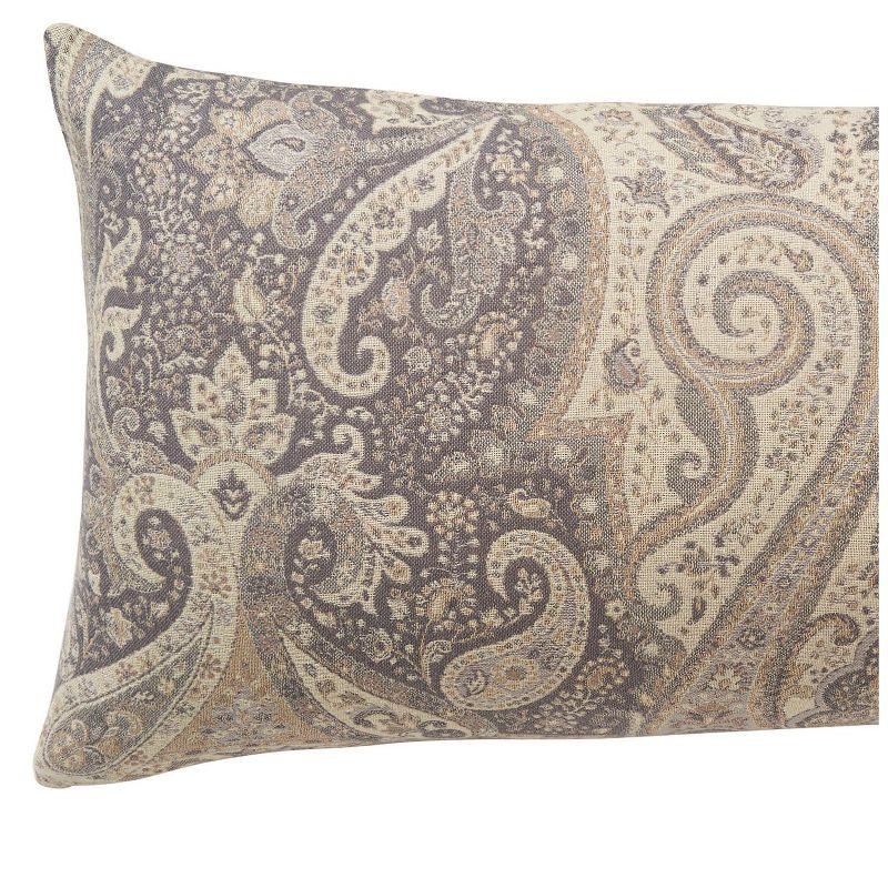 Suman Natural Gray Paisley Cotton Lumbar Pillow