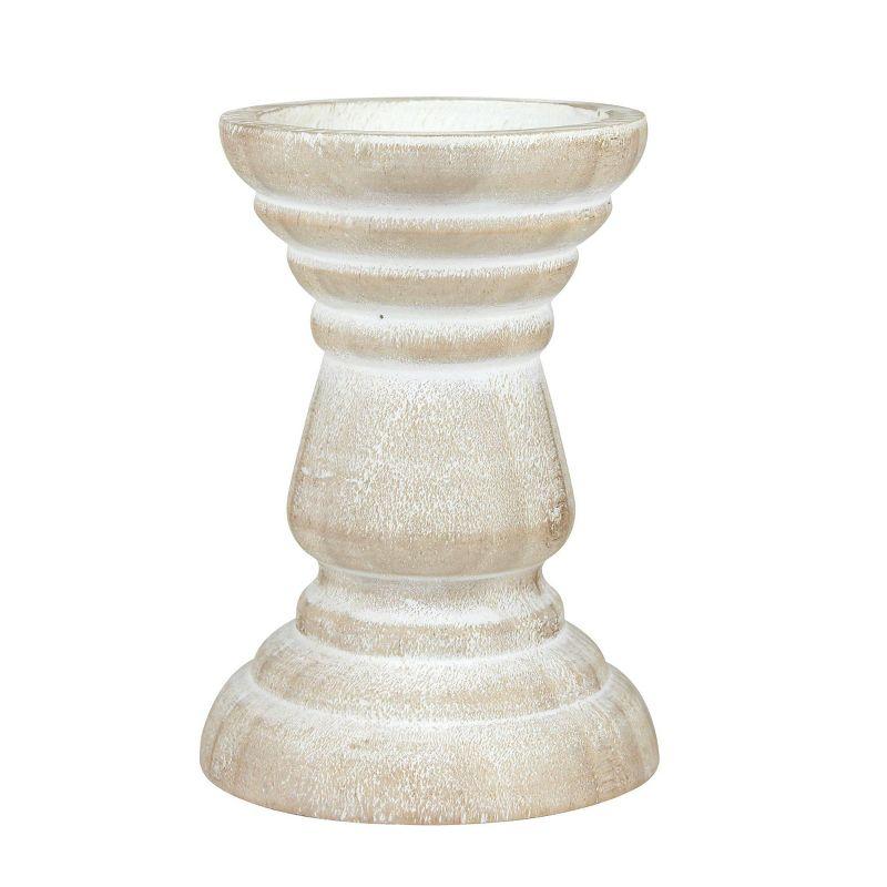 Coastal Cottage 6" White Washed Wood Pillar Candle Holder