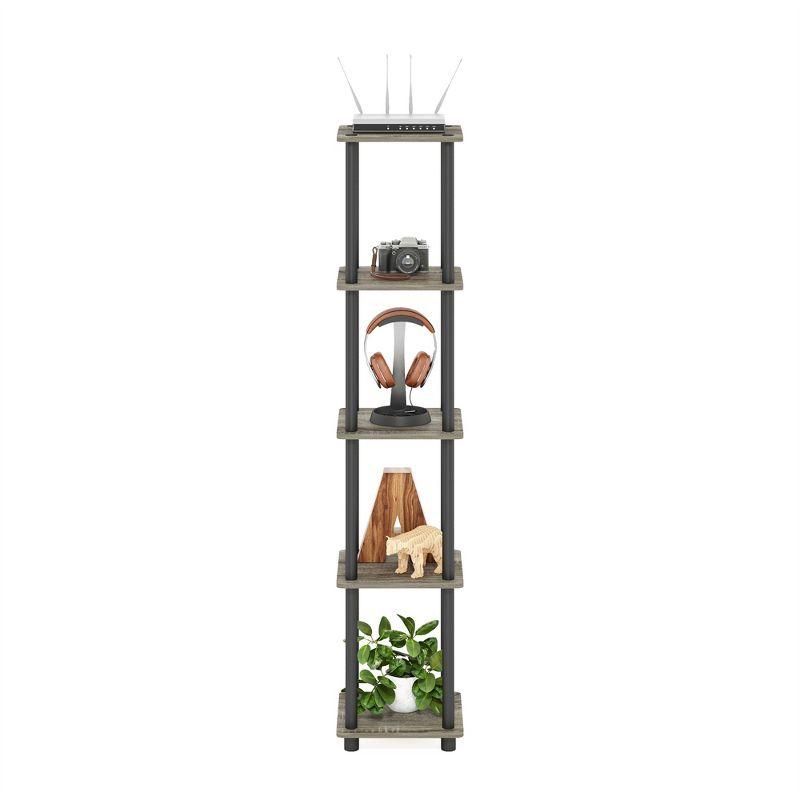 Furinno 5-Tier Corner Square Bookshelf Anti-Tipping Display Rack Shelf for Bathroom&Closet&Home Office&Living Room&Kitchen,French Oak/Black