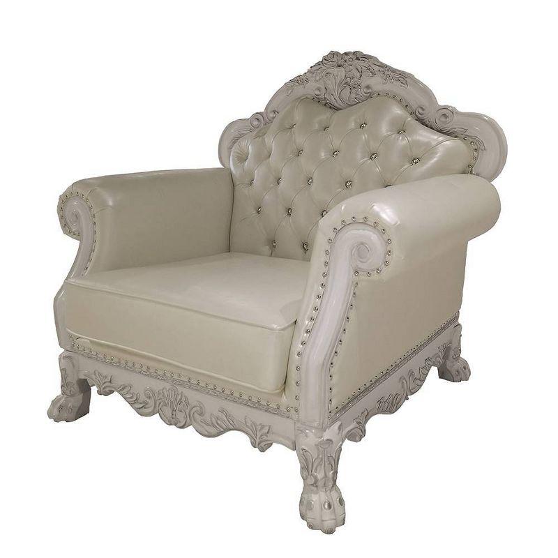 44.8" Dresden Accent Chair Leather Aire/Bone White Finish - Acme Furniture: No Assembly, Tufted Back