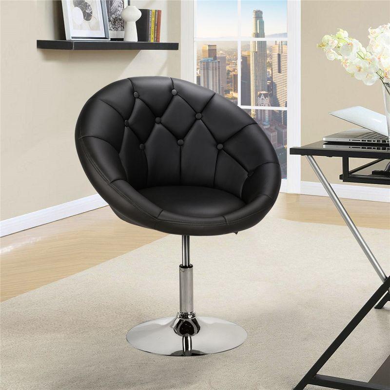 Yaheetech Height Adjustable Swivel Upholstered Round Accent Chair Barrel Chair-Black