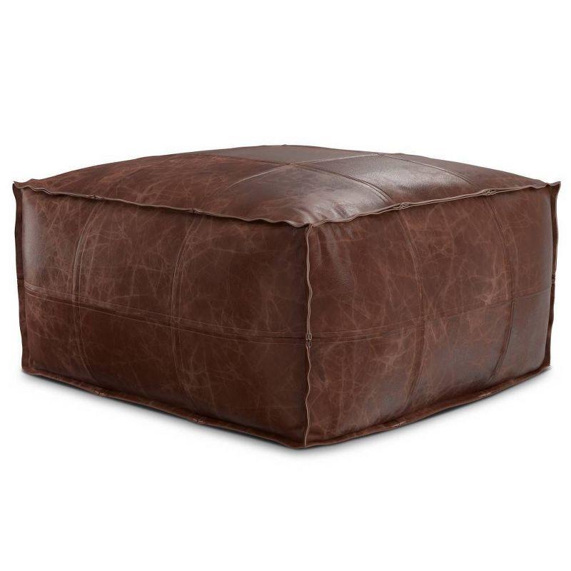 Erving Distressed Brown Leather Square Pouf