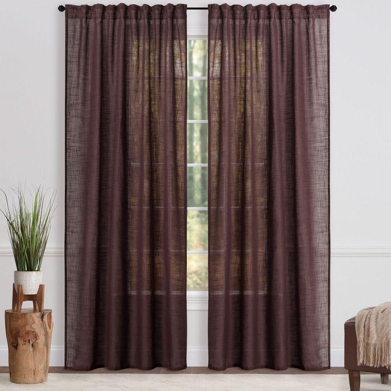 Chanasya 2pk Textured Crosshatch Semi Sheer Window Curtain Panels - Set of 2 - 52 x 63 Inches Long - Brown