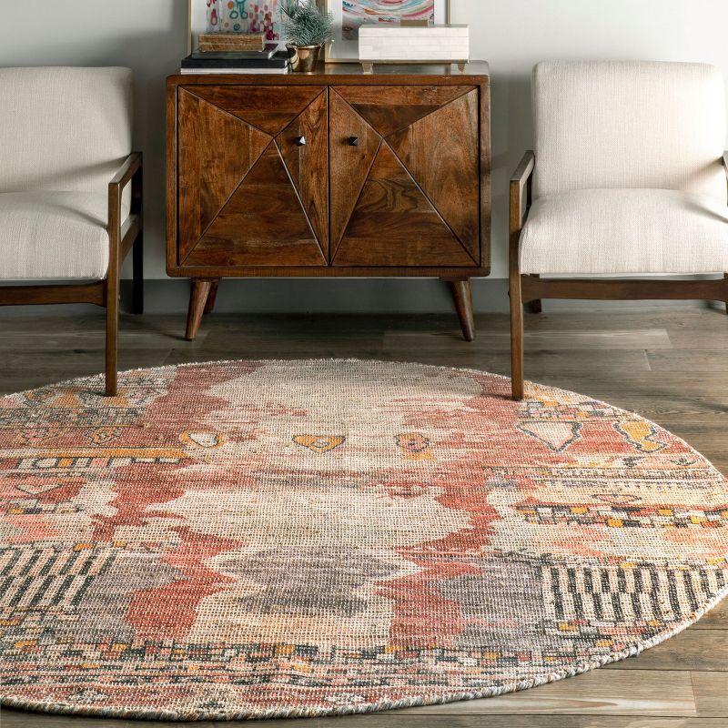 Nuloom Hermina Abstract 6 Round Jute Indoor Area Rug for Dining Room Rug Neutral Rug Living Room Rug Kitchen, Multicolor/Ivory