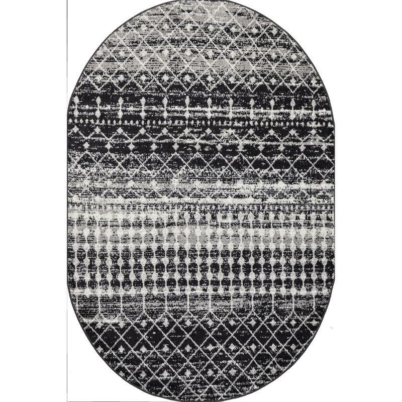 Nuloom Oval 7x9 Moroccan Blythe Indoor Area Rug, Black, Faded Bohemian Design, Stain Resistant, BedroomLiving Room, Kitchen,