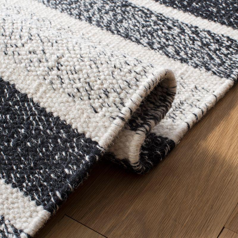 Bohemian Black and Ivory Stripe Handwoven Wool Rug