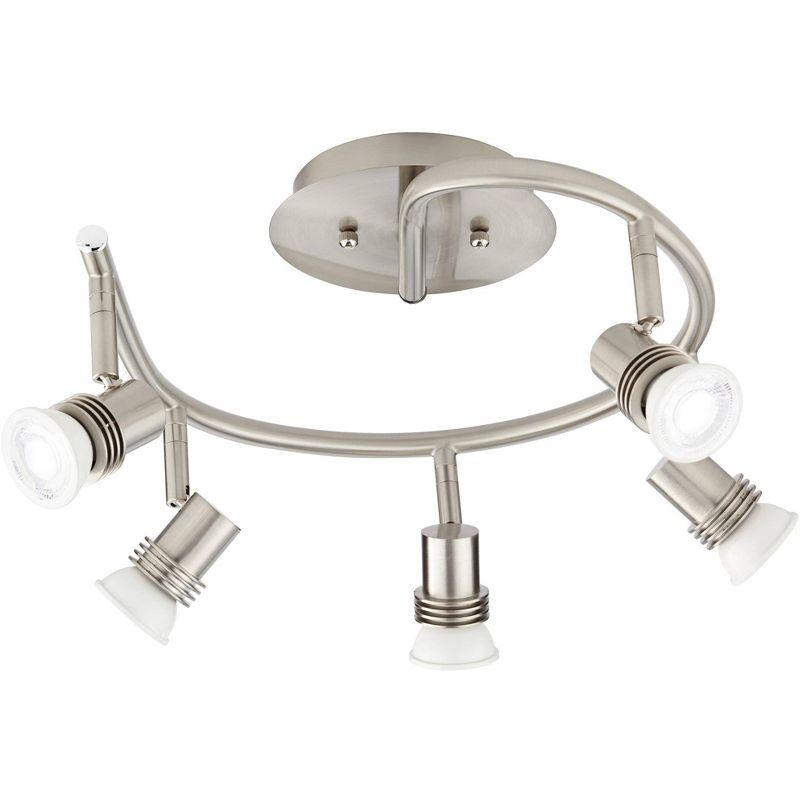 Pro Track 5-Head LED Ceiling Track Light Fixture Kit GU10 Directional Silver Brushed Nickel Finish Metal Industrial Spiral Kitchen 15 3/4" Wide