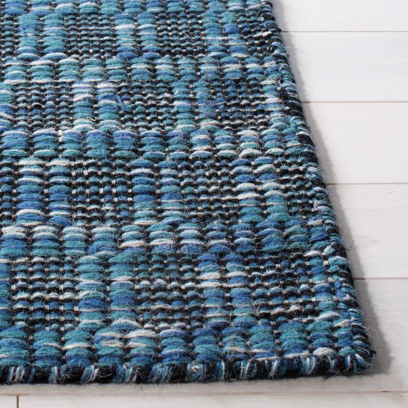 Blue and Black 6' x 9' Handwoven Wool Area Rug