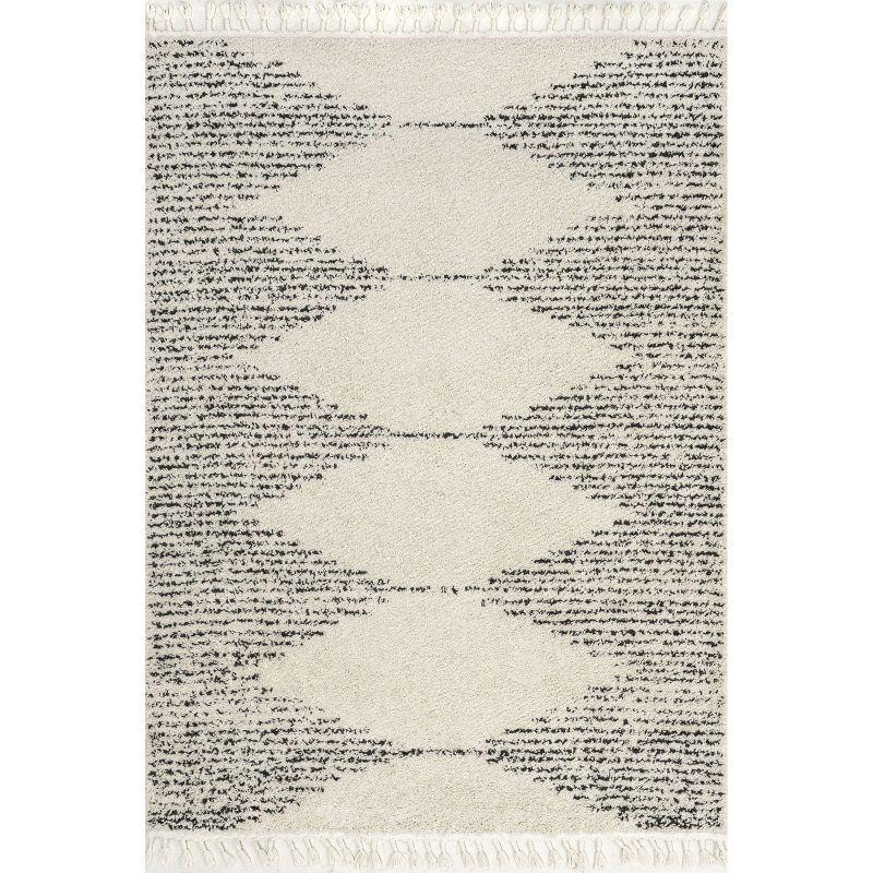 Nuloom Bria Trellis 12x15 Shag Indoor Area Rug for Living Room Bedroom Dining Room Nursery, Off White/Charcoal