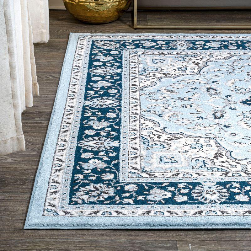 4'x 6' Palmette Modern Persian Floral Area Rug, Blue/Navy - JONATHAN Y