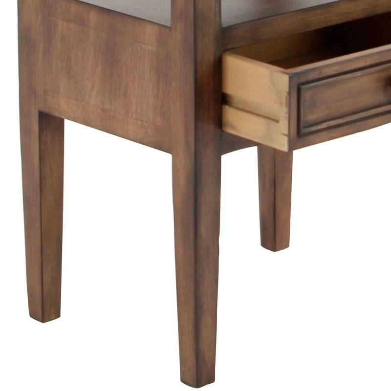 Elegant Light Brown Pine Wood Accent Table with Storage