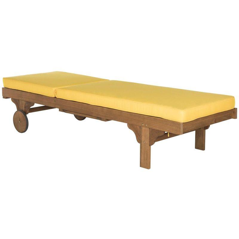 Natural Yellow Eucalyptus Wood Armless Chaise Lounger with Cushions