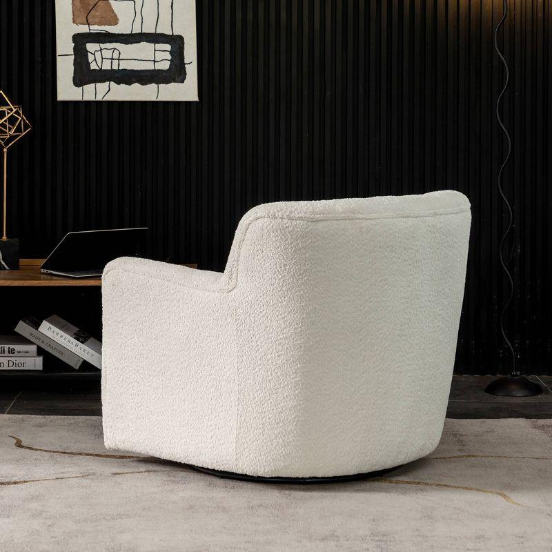 Cream Barrel Swivel Accent Chair with Wood Frame