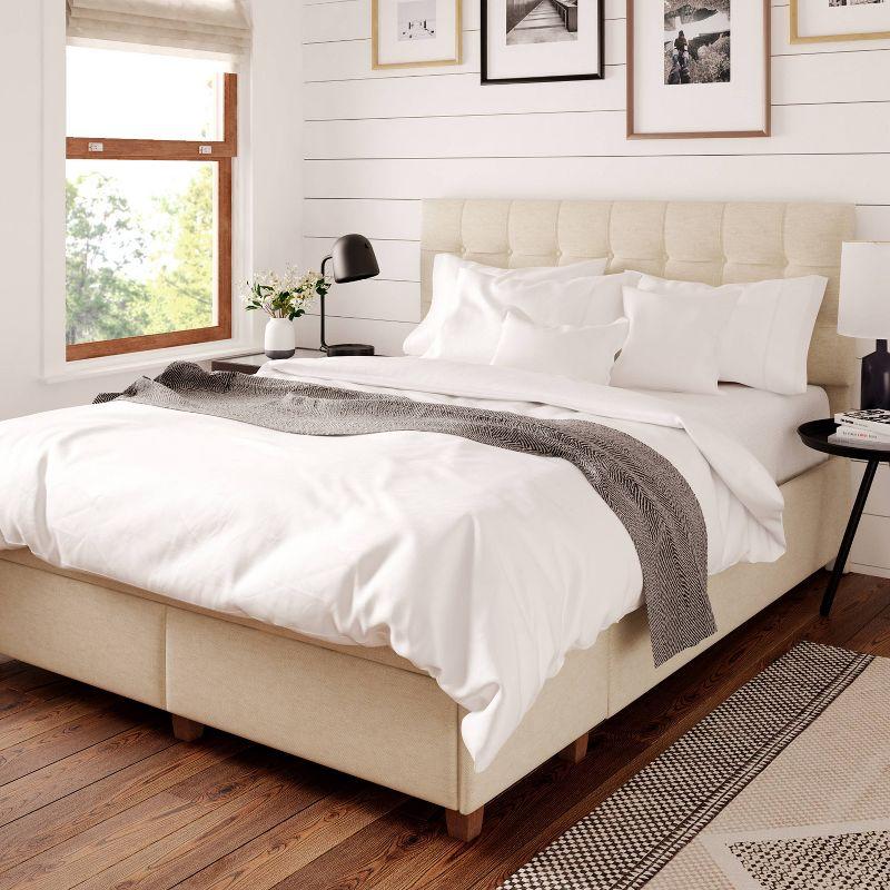 Edmond Queen-Size Cream Tufted Upholstered Platform Bed with Storage