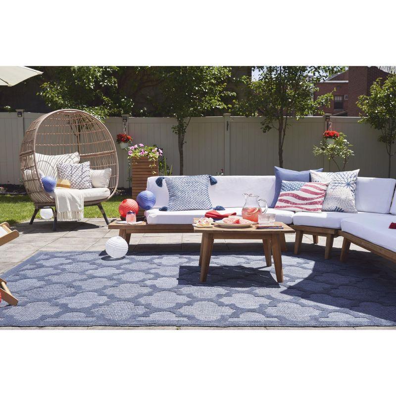 Nourison Easy Care Trellis Flatweave Indoor Outdoor Area Rug 5' x 7' Denim Blue