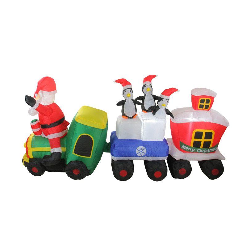 Pre-lit Inflatable Santa and Penguins Train Outdoor Decoration