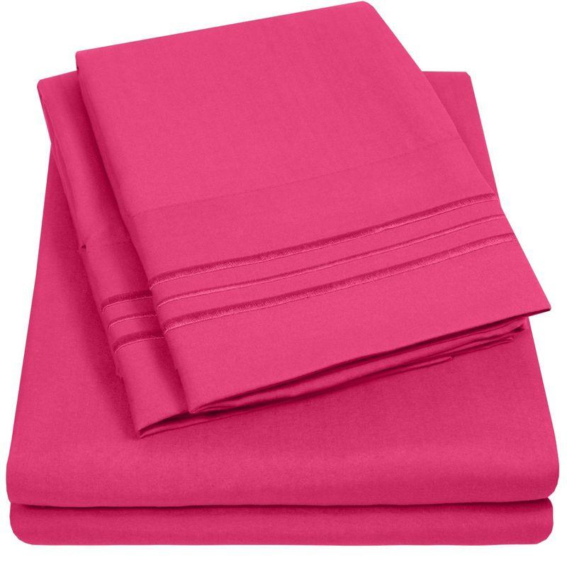 4 Piece Sheet Set, Ultra Soft 1800 Series Collection - King, Fuchsia