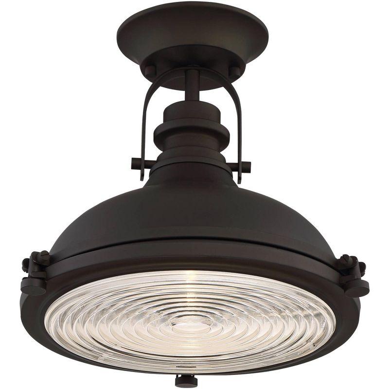 Possini Euro Design Verndale Industrial Ceiling Light Semi Flush Mount Fixture 11 3/4" Wide Bronze Clear Ribbed Glass for Bedroom Kitchen Living Room