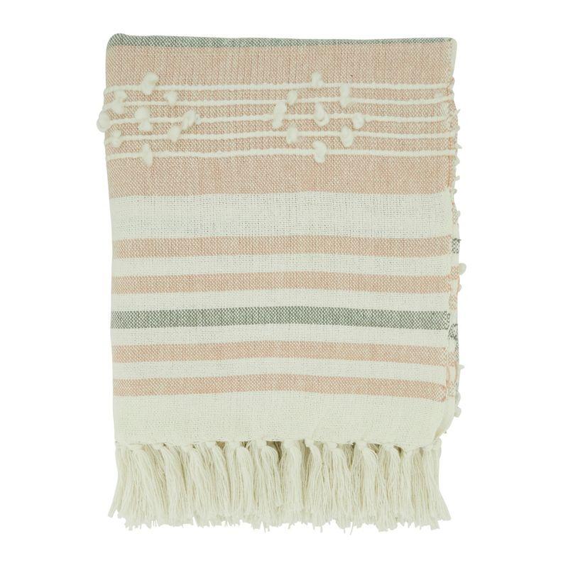 Pastel Striped Cotton Acrylic Throw Blanket with Tassels