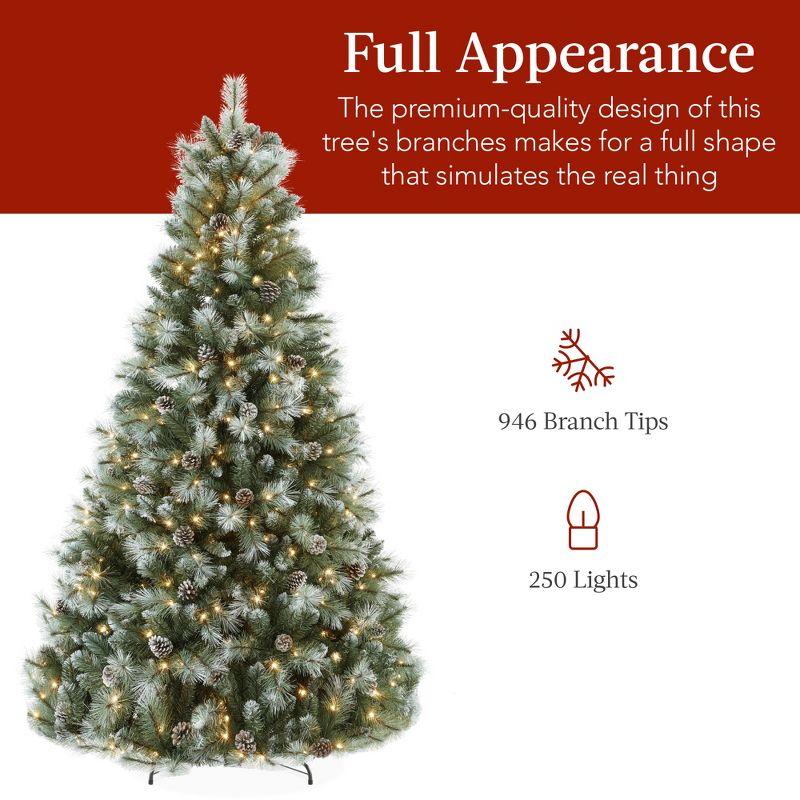 Best Choice Products 6ft Pre-Lit Frosted Scotch Pine Christmas Tree w/ 946 Branch Tips, 250 2-in-1 LED Lights