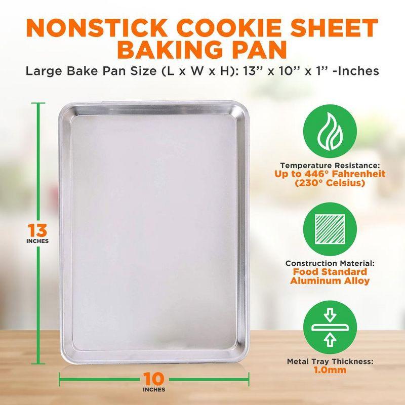 NutriChef Non-Stick Baking Sheets, Cookie Pan Aluminum Bakeware with Cooling Rack, Professional Quality Kitchen Cooking Non-Stick Bake Trays