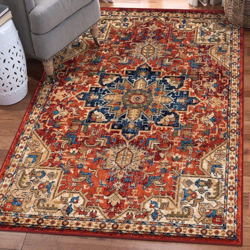 Red and Beige Oriental Synthetic 5' x 7' Area Rug