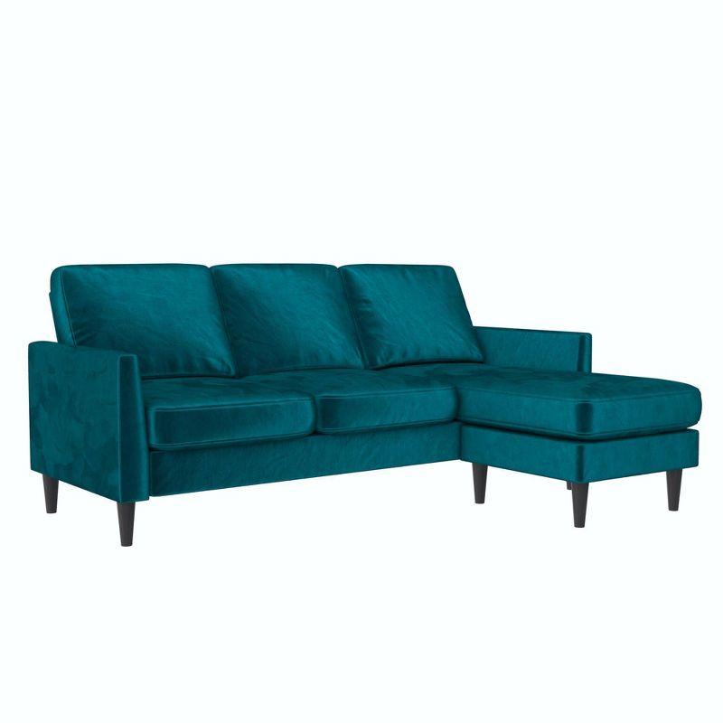 Winston Green Velvet Reversible Sectional Sofa with Ottoman