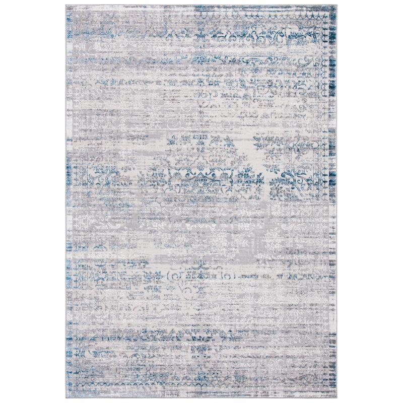 Amelia Hand-Knotted Grey and Blue Synthetic Area Rug, 5'5" x 7'7"