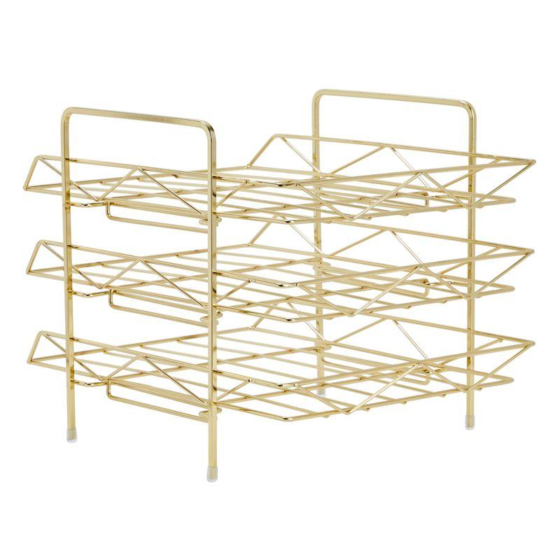 3-Tier Metal File Holder for Home or Office Desk, Stackable Paper Tray, Gold, 13 x 11 In