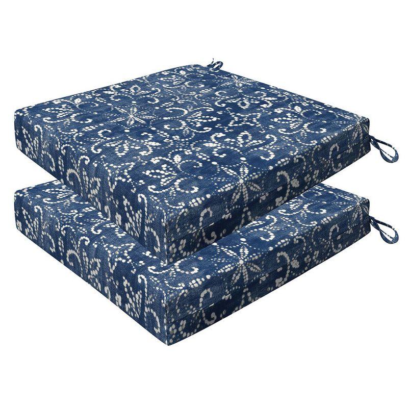 Boheme Blue and White Outdoor Dining Seat Cushions (2-Pack)