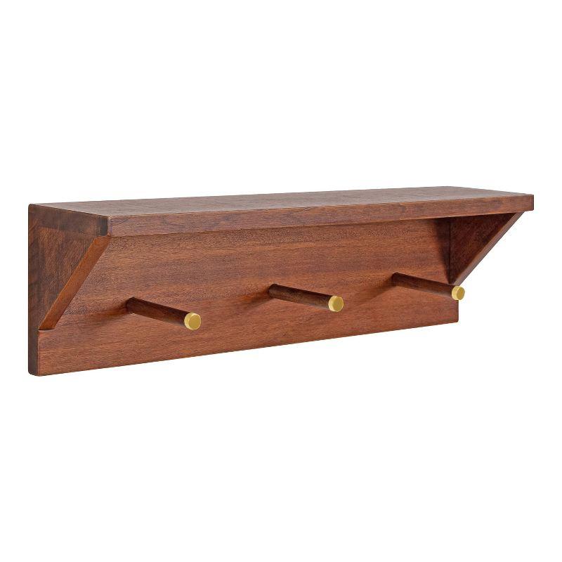 18"x5" Hinter Wood Shelf with Pegs Walnut Brown - Kate & Laurel All Things Decor: Midcentury Design, Gold Accents
