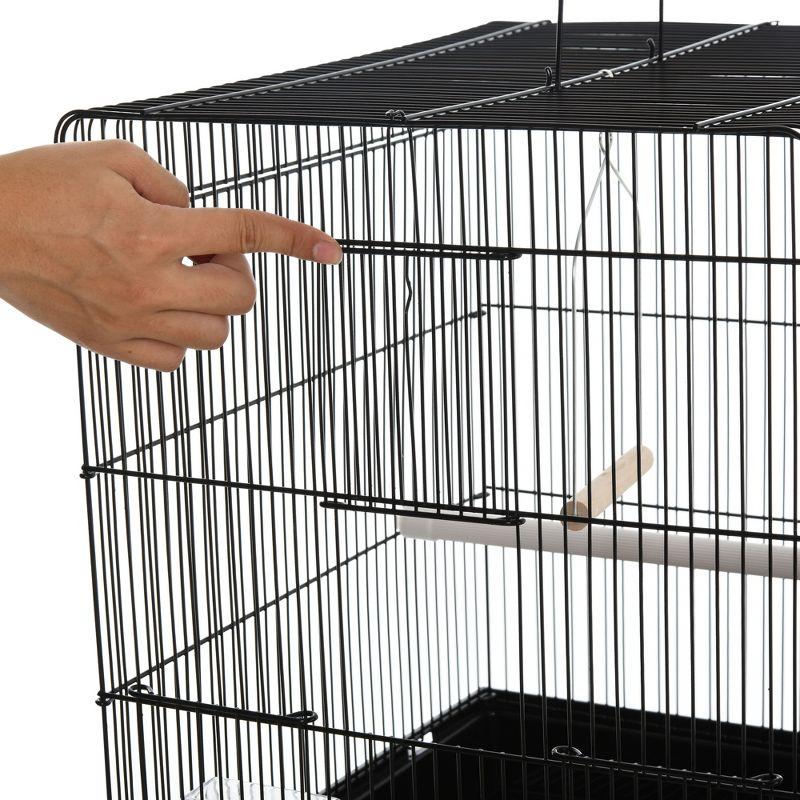 PawHut 44.5" Metal Indoor Bird Cage Starter Kit With Detachable Rolling Stand, Storage Basket, And Accessories - Black