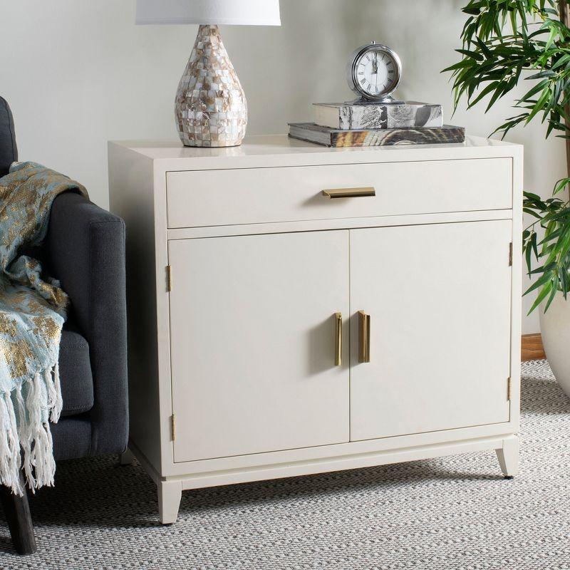 White and Brass Mid-Century 2-Door 1-Drawer Chest