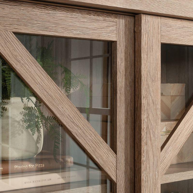 Pebbled White and Brushed Oak Adjustable Bookcase with Glass Doors