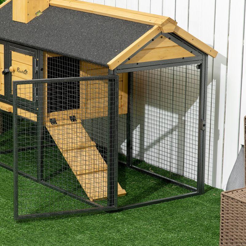 PawHut 47" Wooden Rabbit Hutch Outdoor with Run, Metal Frame, 2-Story Bunny Rabbit Cage with Tray, Ramp, Bunny Hutch with Space-Saving Design