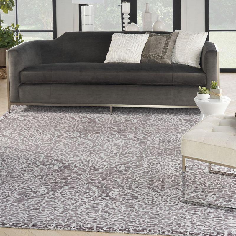 Damask Machine Washable Brown Area Rug