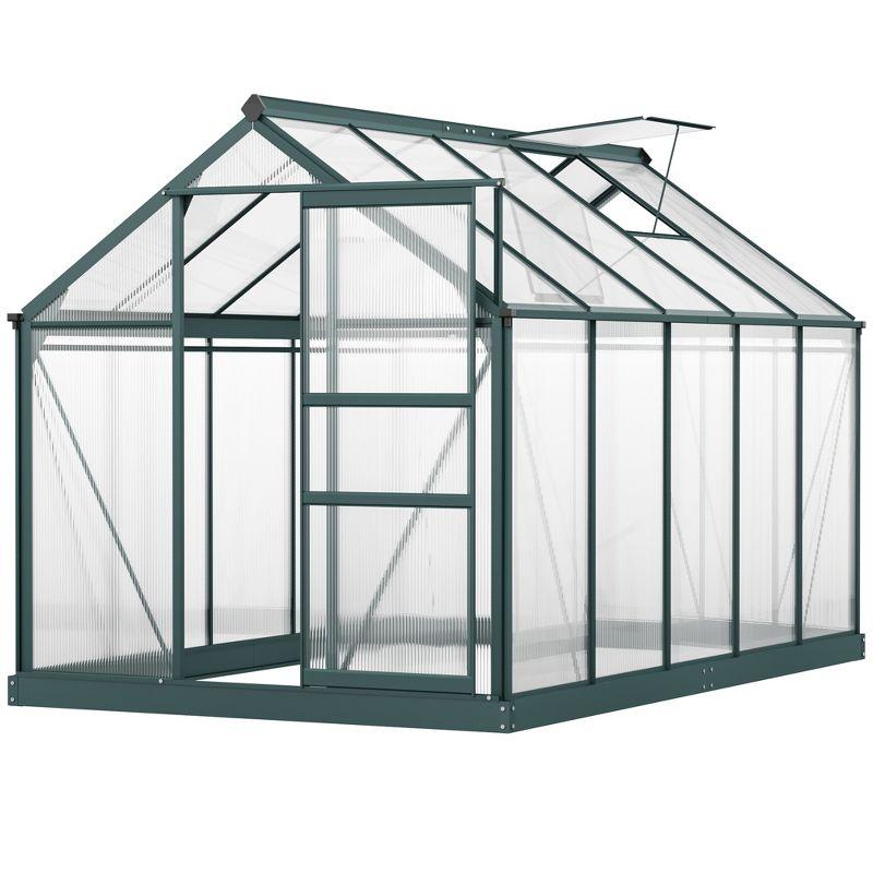 Dark Green Aluminum Polycarbonate Walk-In Greenhouse with Vent