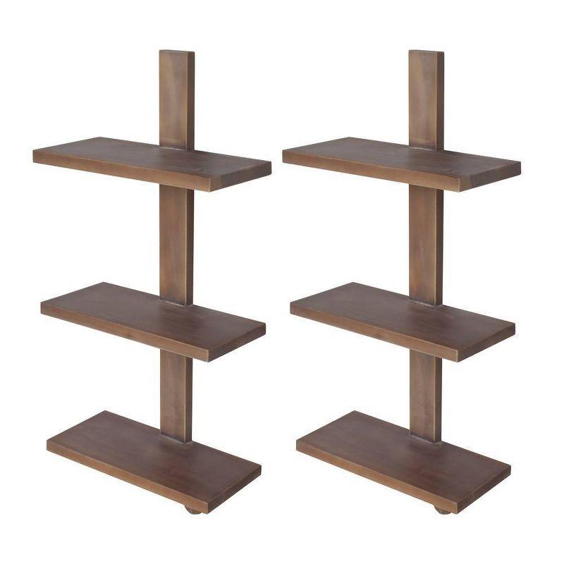 18.5"x37" Set of 2 3-Tier Hanging Wood Shelves Natural - A&B Home: Vertical Carved Wall Art Sets with Mounting Hardware