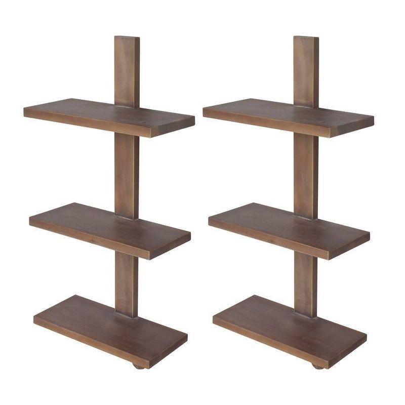 Natural Wood 3-Tier Hanging Shelves Set of 2