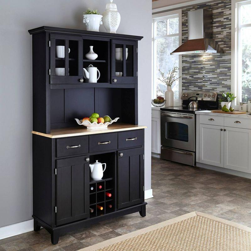 Black Hardwood Buffet with Hutch and Natural Wood Top