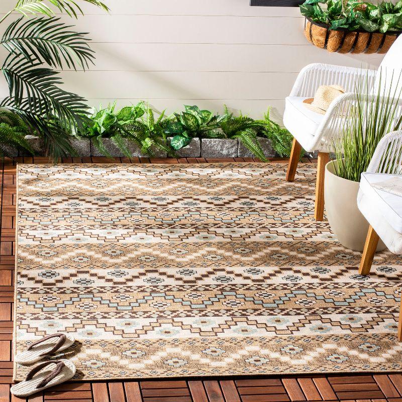 Easy Care Cream & Brown Floral Synthetic Indoor/Outdoor Rug