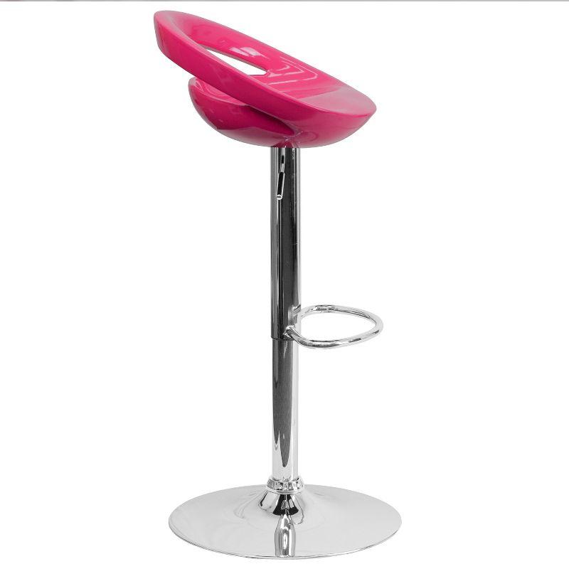 Flash Furniture Contemporary Pink Plastic Adjustable Height Barstool with Rounded Cutout Back and Chrome Base