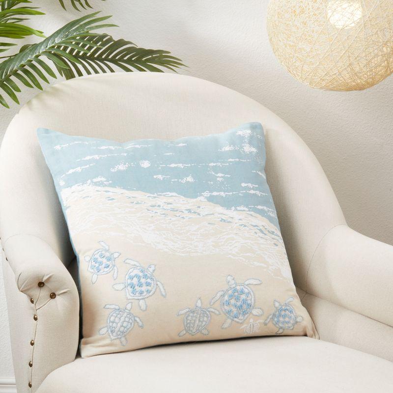 Sandy Shores Sea Turtle Blue Cotton Throw Pillow, 20"x20"