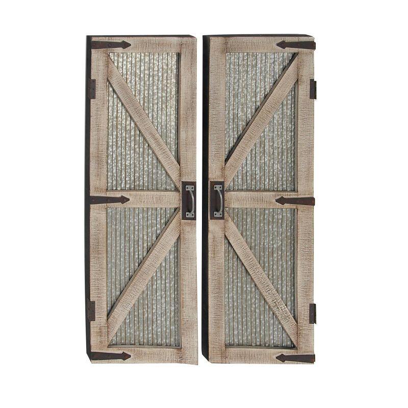 Rustic Silver Metal Barn Door Wall Decor Set - Farmhouse Style